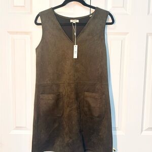 NEW (NWT): MAX Studio Olive-Green Suede V-Neck Sleeveless Mini Dress
